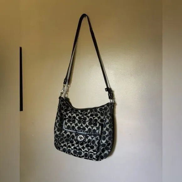 COACH black Penelope shoulder bag, Y2K canvas monogram logo purse F19232 casual - Picture 6 of 16